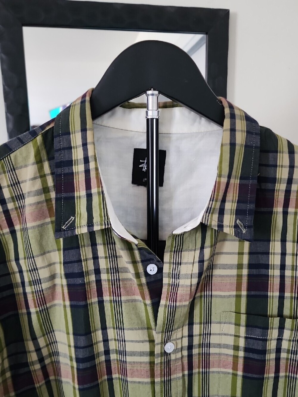 Stussy Green Plaid Button-Down Shirt with Navy & Pink Accents - Picture 2 of 6